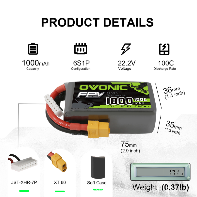 2Pcs OVONIC 1000mAh 100C 22.2V - огляд і ціна Nano Quad Fpv