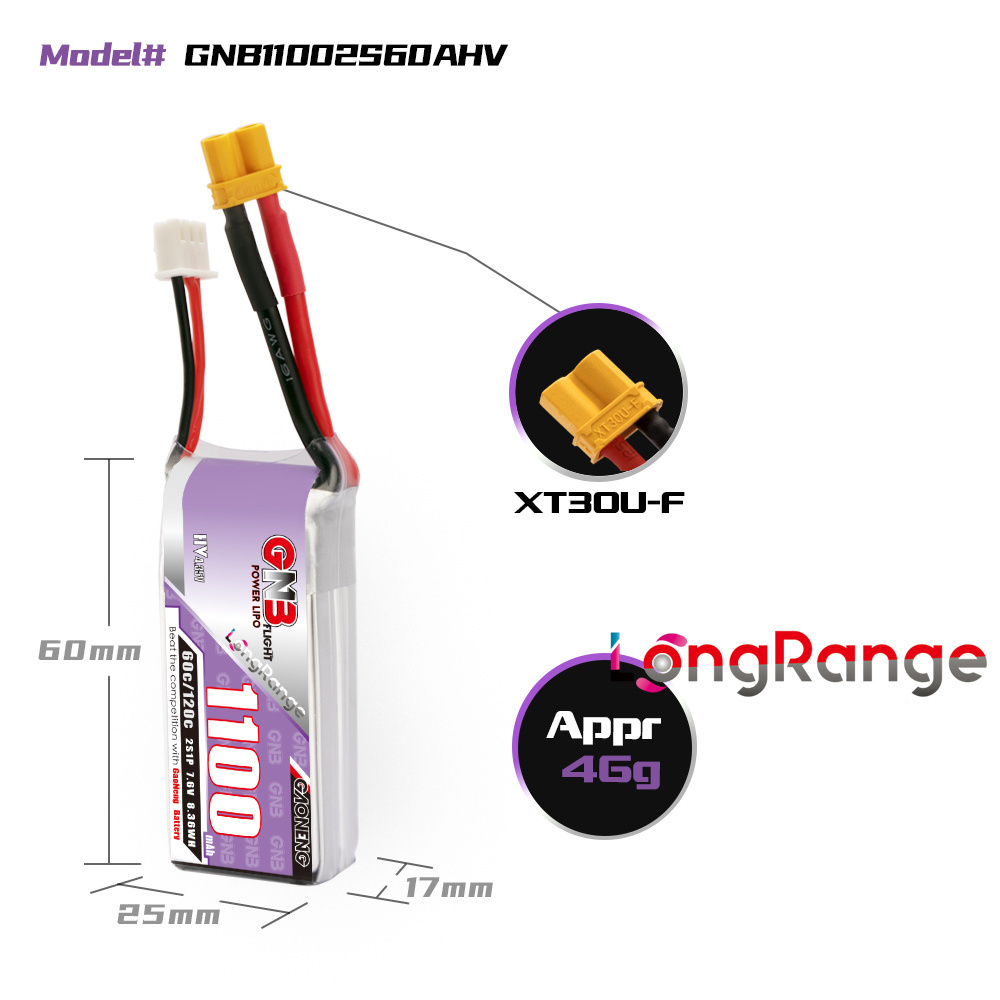 GNB 1100mAh 2S 3S 4S 6S 60C/12 - огляд і ціна Nano Quad Fpv