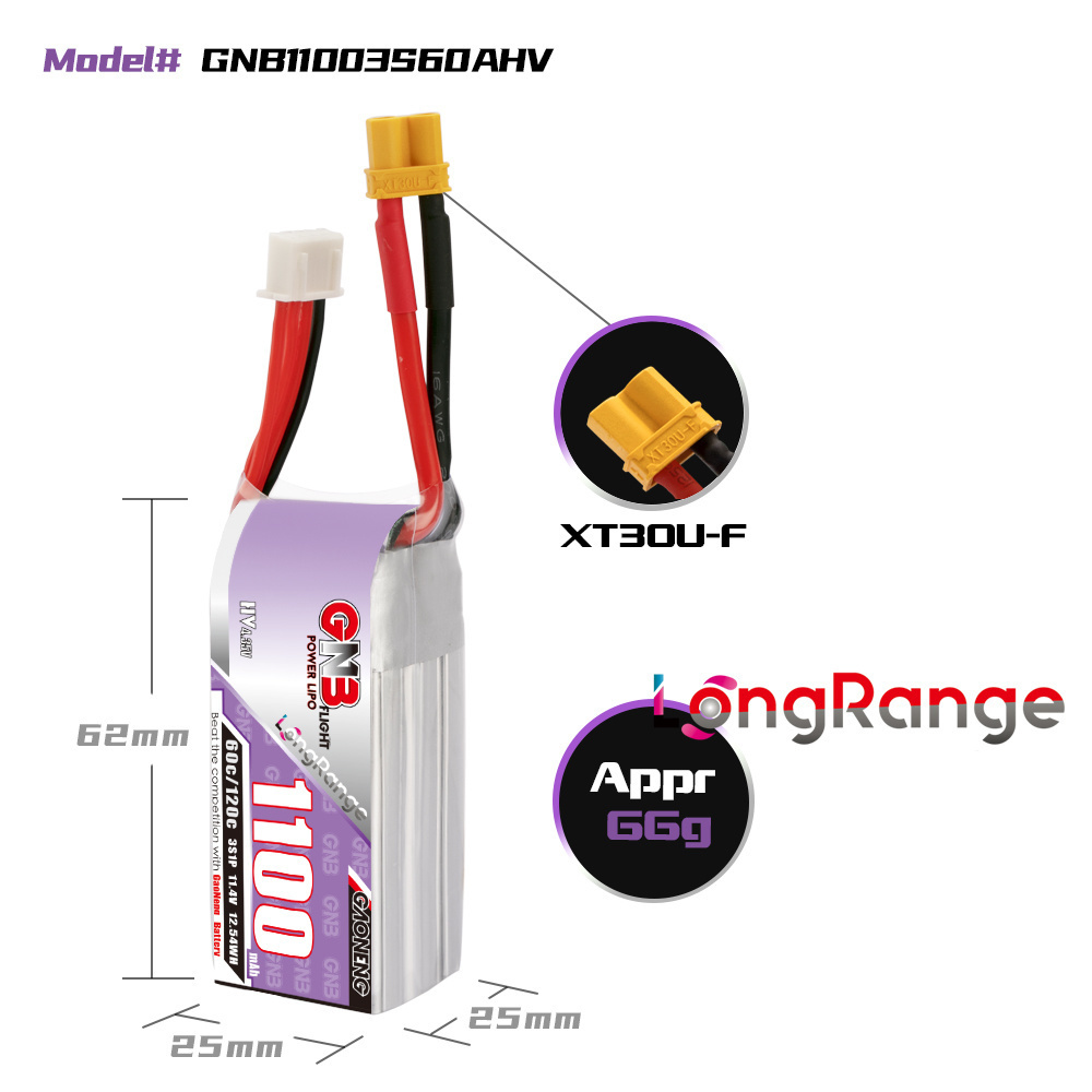 GNB 1100mAh 2S 3S 4S 6S 60C/12 - огляд і ціна Nano Quad Fpv